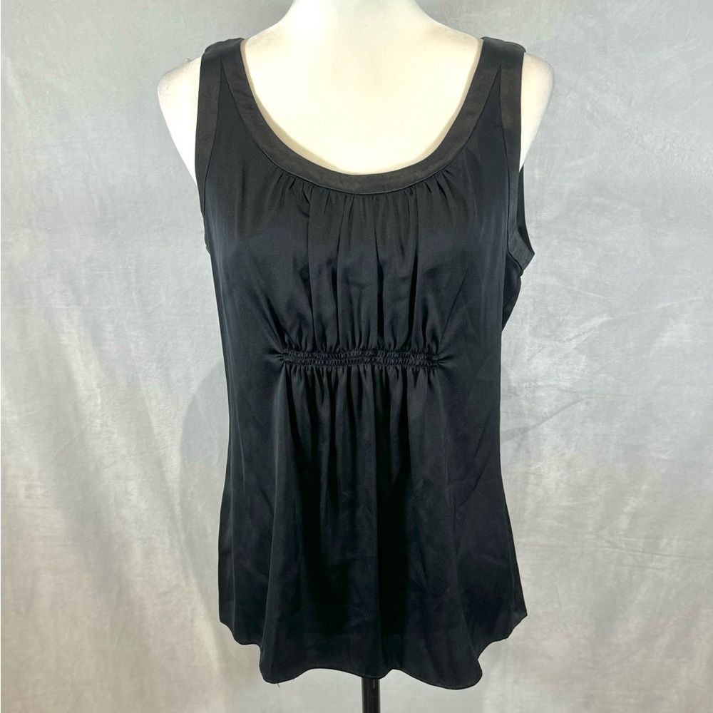 Ann Taylor black silk flattering smocked top size 6